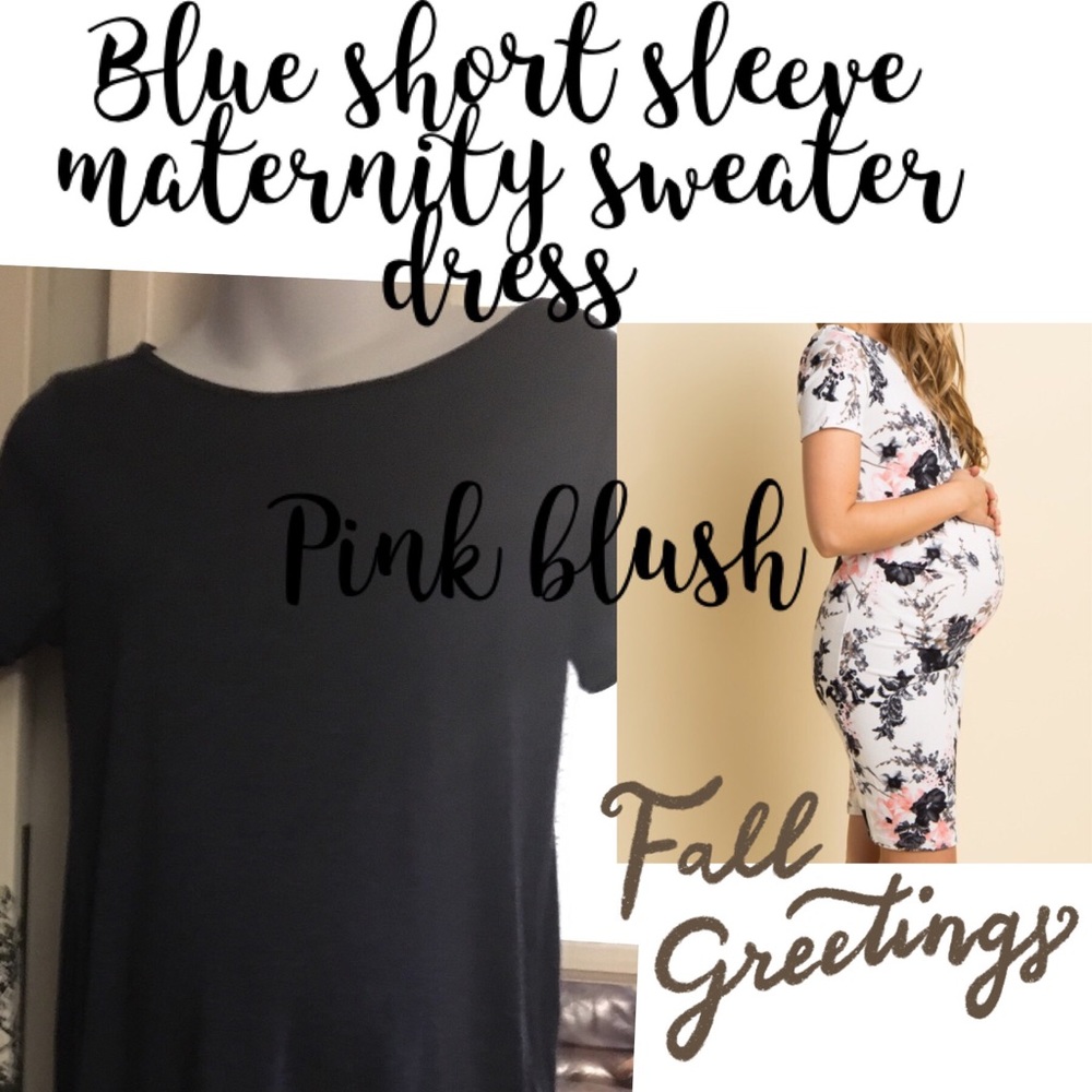Dark blue pink blush maternity sweater dress